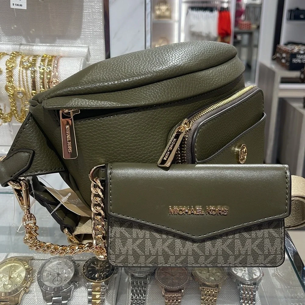 Michael Kors Maisie Lg Pebbled Leather 2-in-1 Sling Waist Bag Fanny Pack Crossb